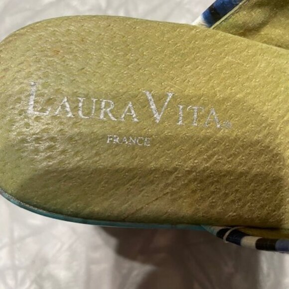 BNWOT Laura Vita France Turquoise Blue Colorful Heeled Sandals Size 36 - Picture 7 of 7
